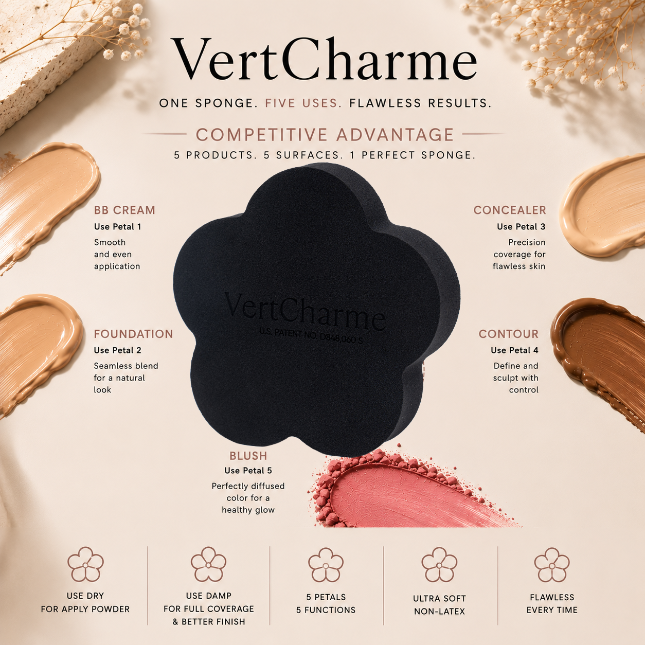 5-Petal Makeup Sponge - Latex free